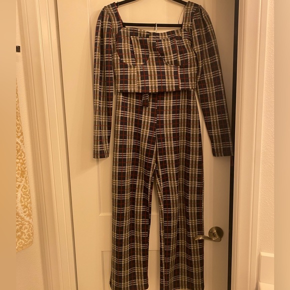 Free People Checkered Crop Top and Pants Set in Navy and Cream - Picture 6 of 16